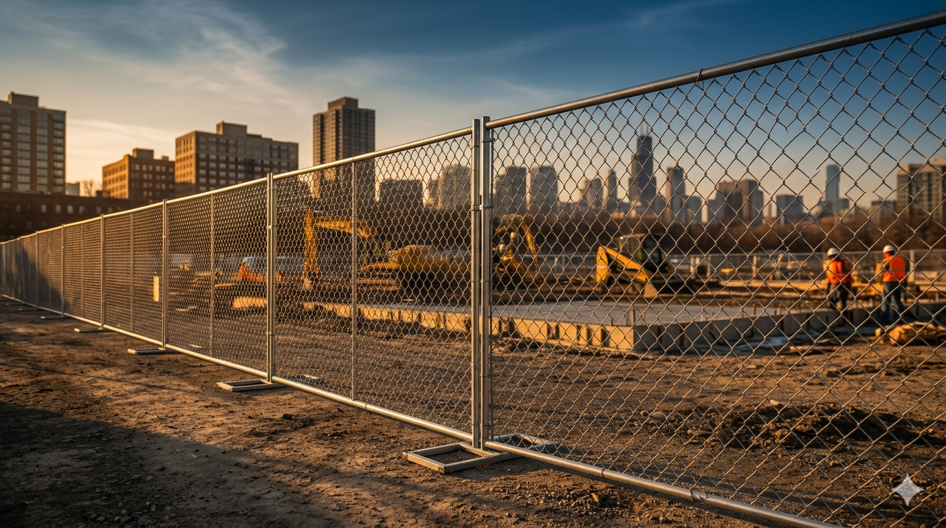 Temporary fencing on Chicago construction site